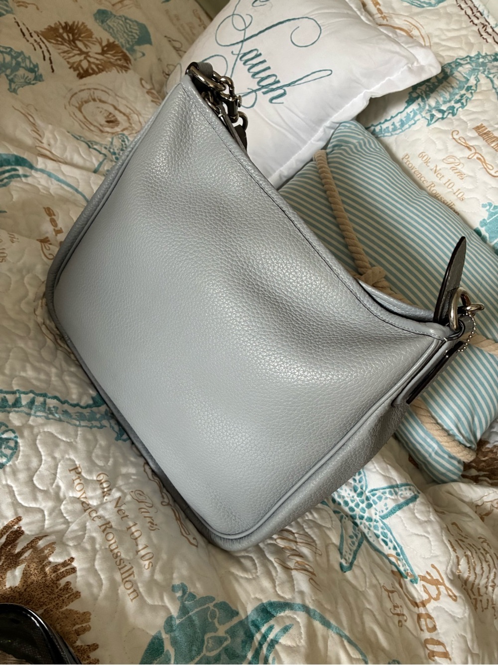 Coach Pebbled Leather Shoulder Bag in light blue
